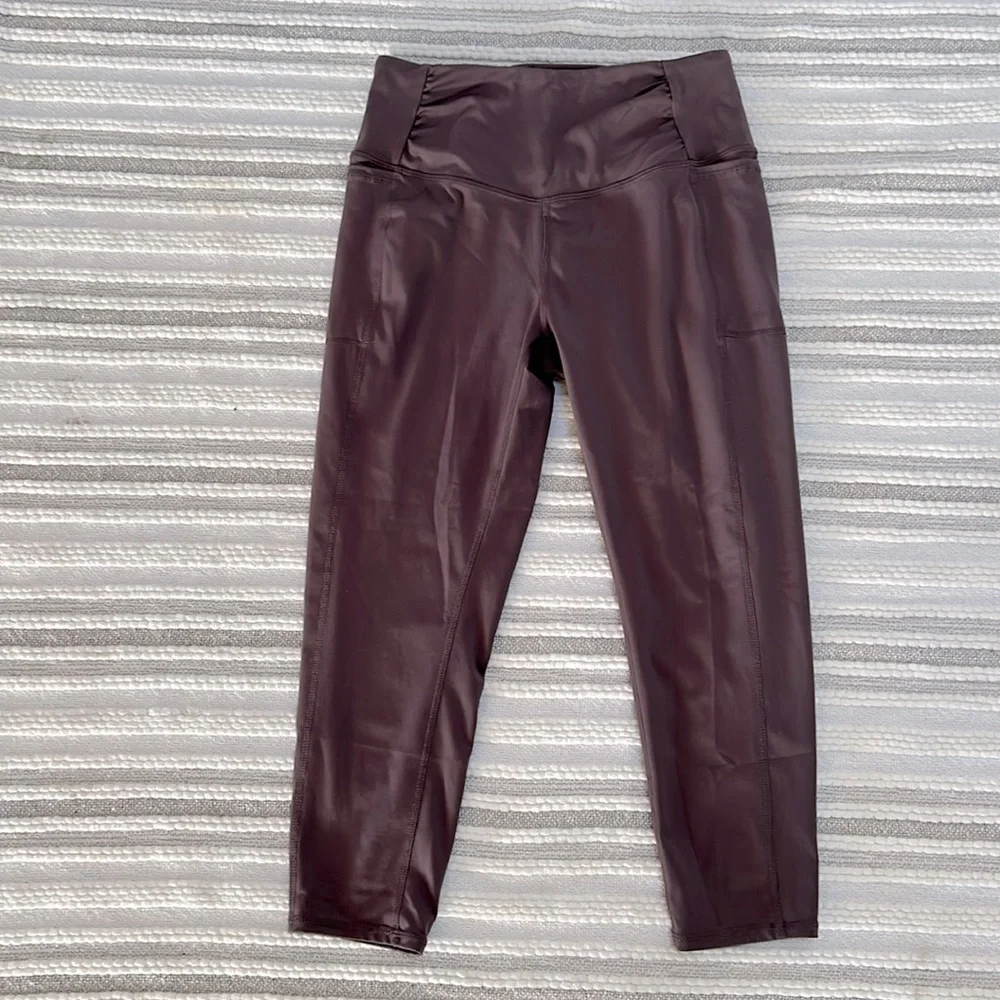 Free People Movement Womens Mauve Lavender Capri Leggings SP Ruched Athleisure - Picture 3 of 14